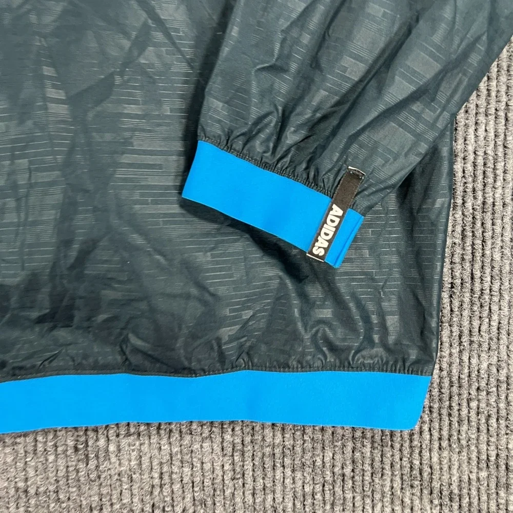 Adidas Windbreaker Jacket Mens Large Blue Long Sleeve Full Zip Hooded Running